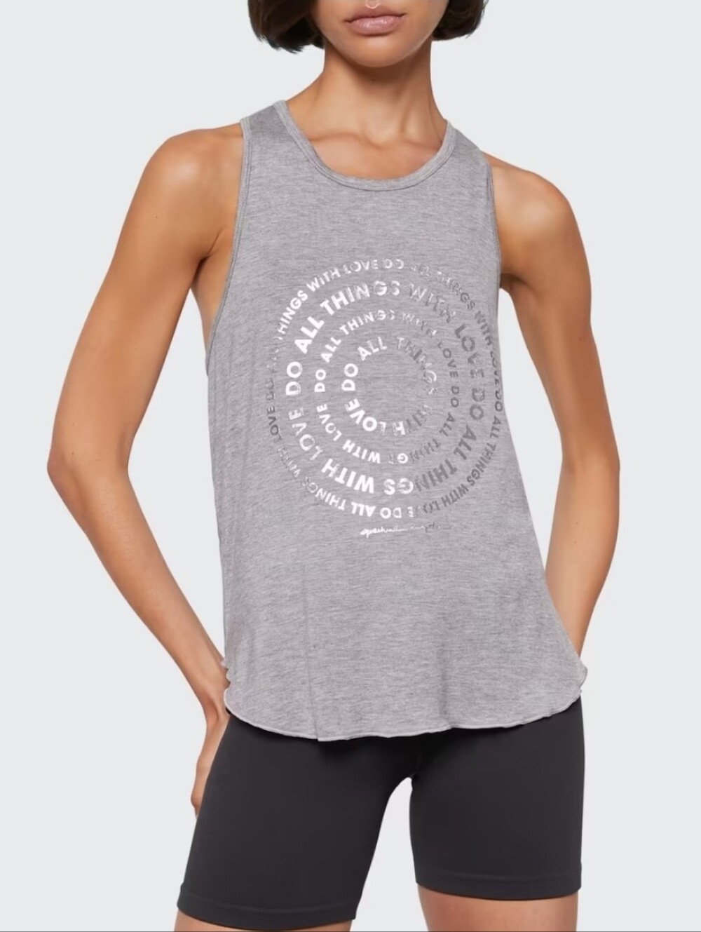 Spiritual Gangster All Things Love Studio Twist Back Sleeveless Gray Tank Sz XL